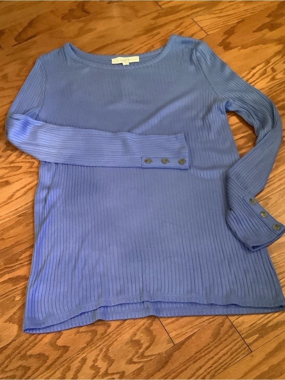 LOFT Ribbed Button Cuff Stretch Top Size L - Picture 6 of 6